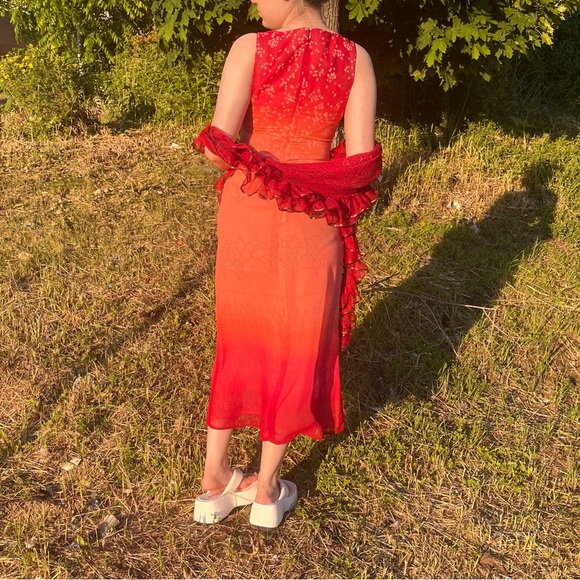 Vintage Orange-Pink Ombré Fitted Maxi Dress - Picture 3 of 12